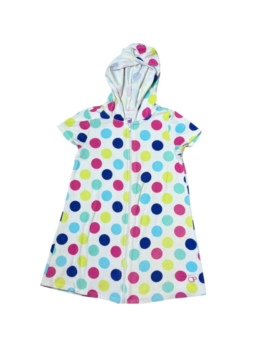 OP Kids Towel Dress Swim Cover up Size Medium 7-8 Polka Dot Print Hooded